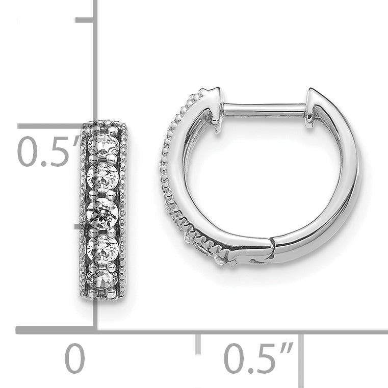 10k White Gold Diamond Milgrain Hinged Hoop Earrings