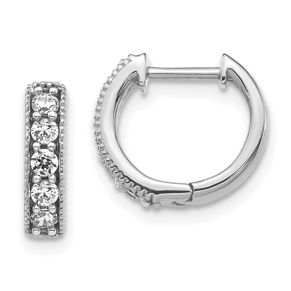 10k White Gold Diamond Milgrain Hinged Hoop Earrings