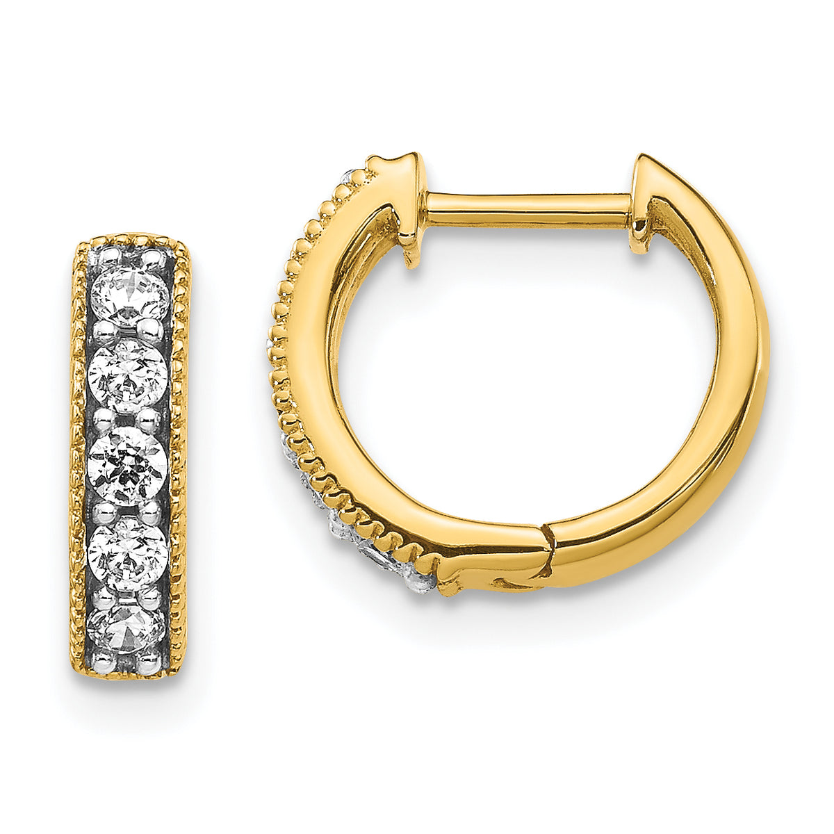 10k Yellow Gold Diamond Milgrain Hinged Hoop Earrings