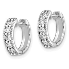 14K White Gold Lab Grown Diamond Milgrain Hinged Hoop Earrings