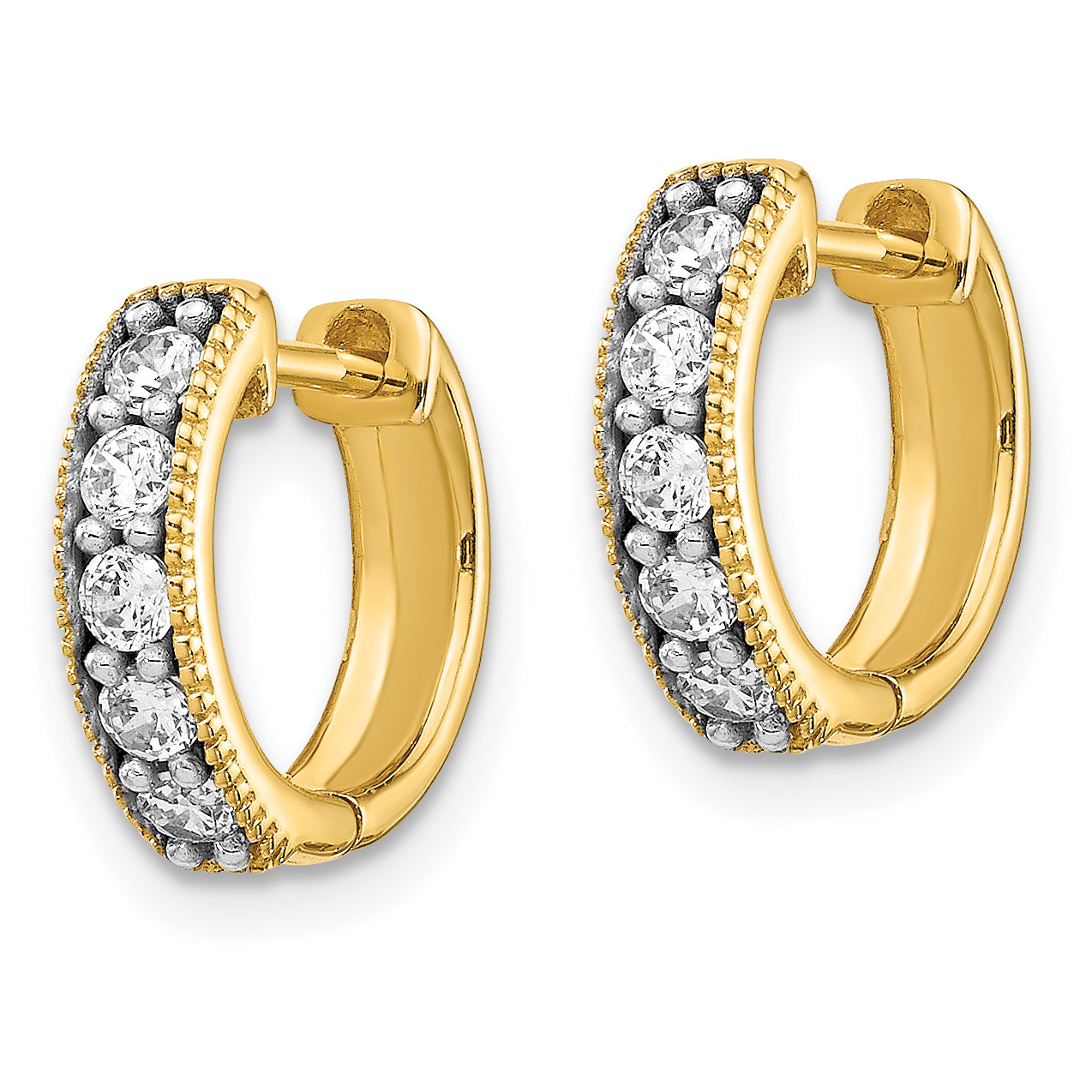 14K Lab Grown Diamond Milgrain Hinged Hoop Earrings