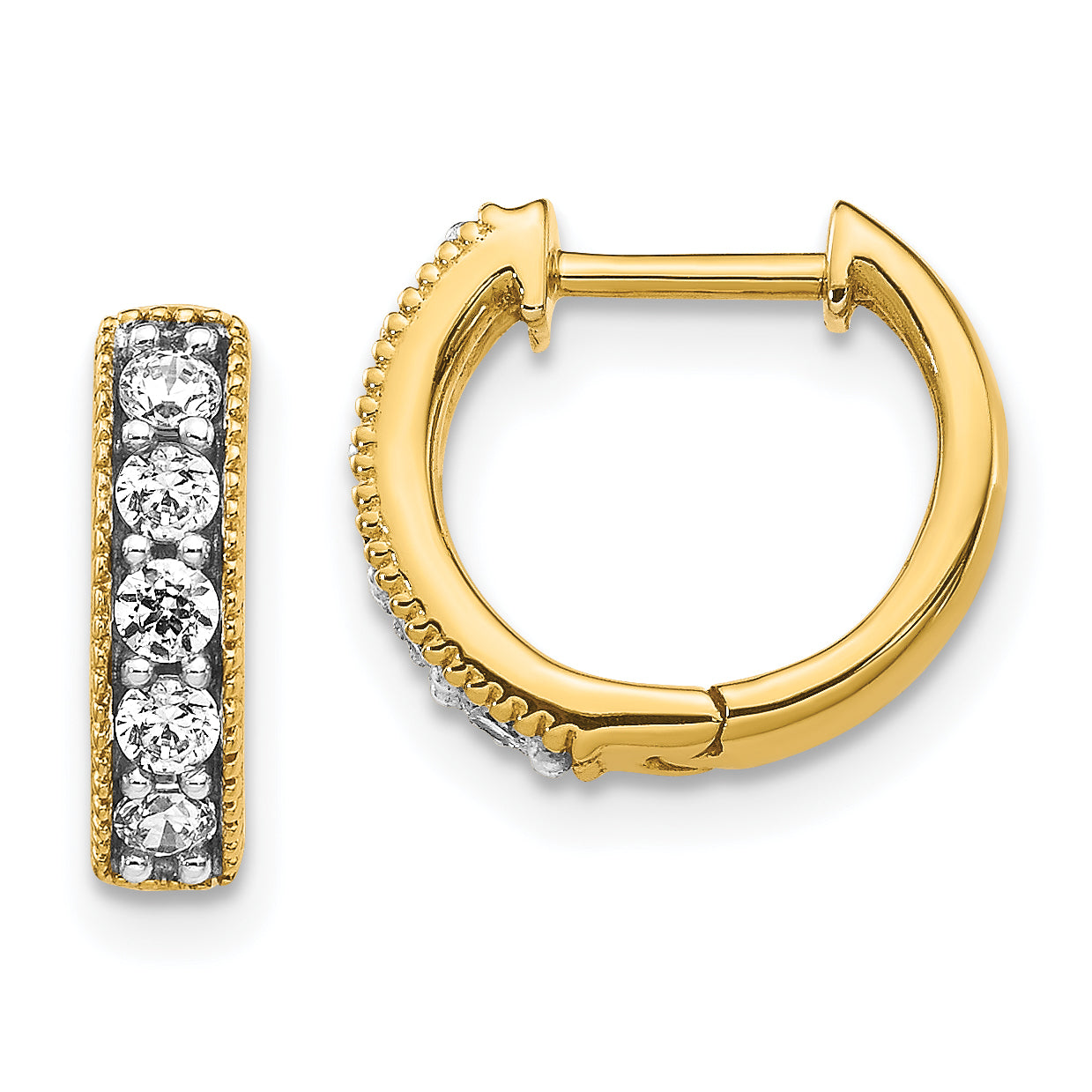 14K Lab Grown Diamond Milgrain Hinged Hoop Earrings