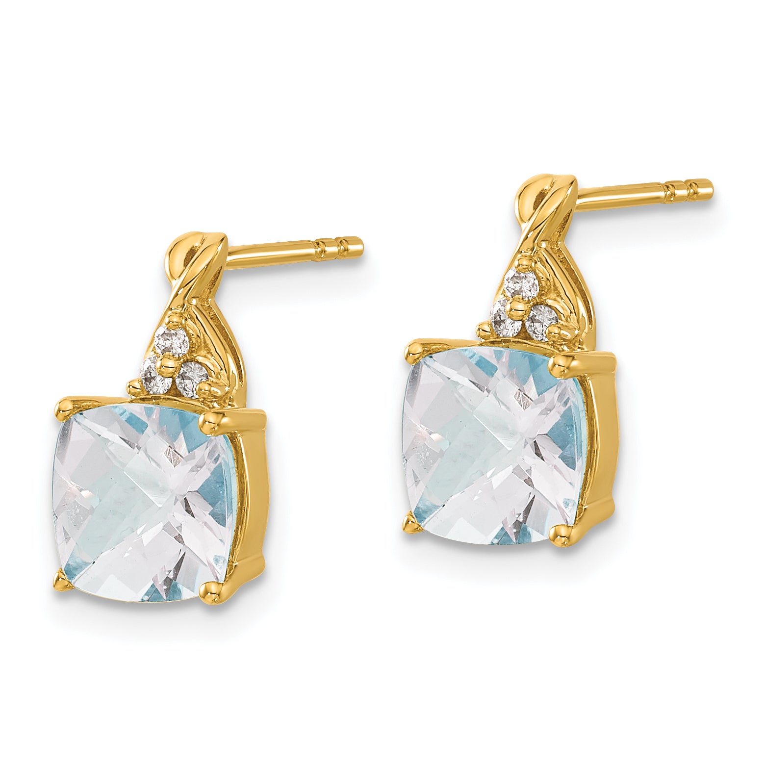 10k Checkerboard Aquamarine and Diamond Earrings