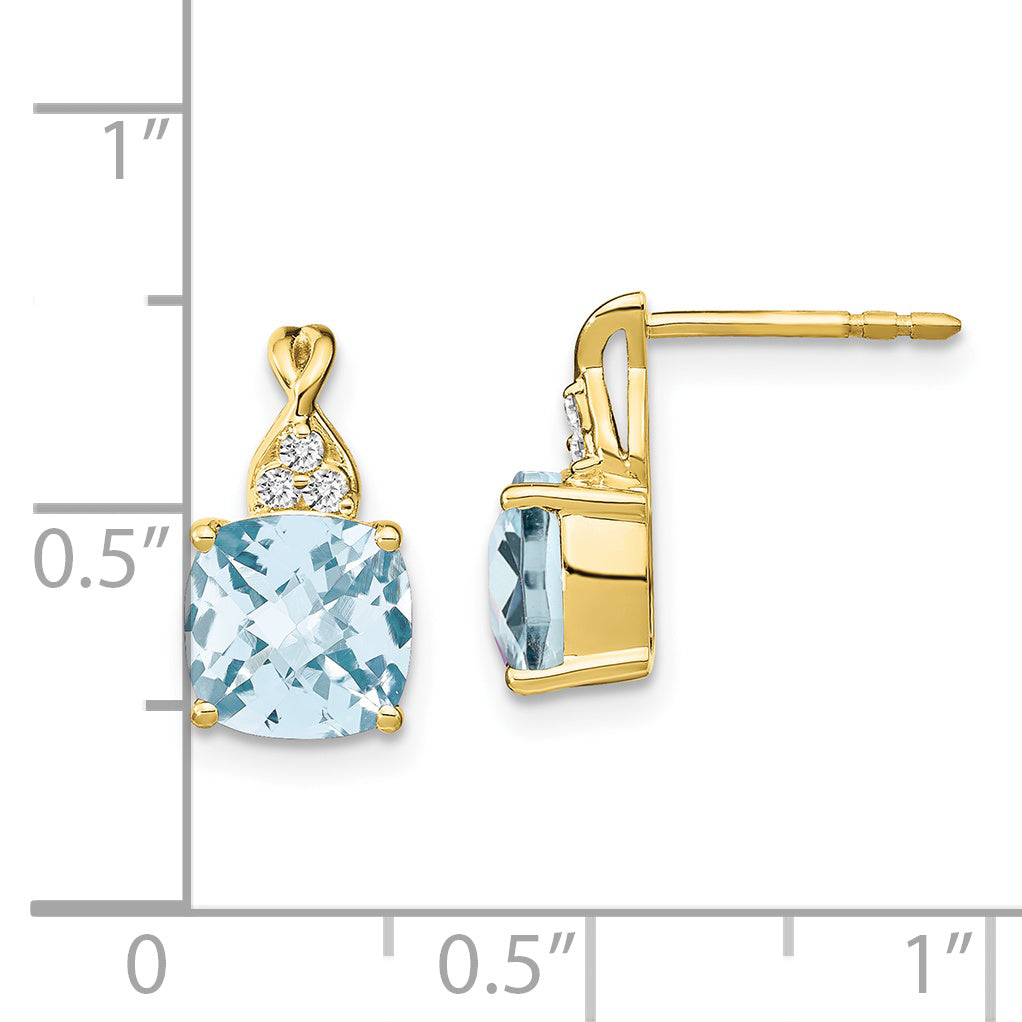 10k Checkerboard Aquamarine and Diamond Earrings