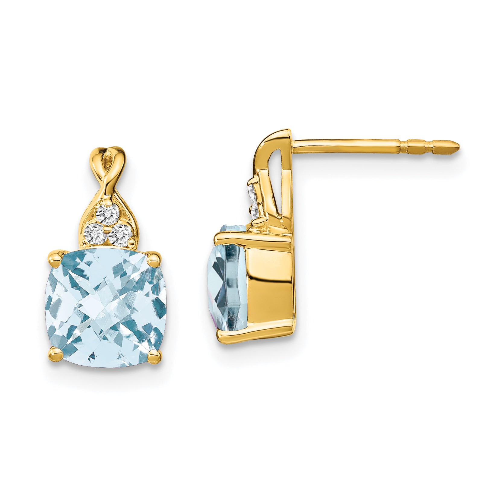 10k Checkerboard Aquamarine and Diamond Earrings