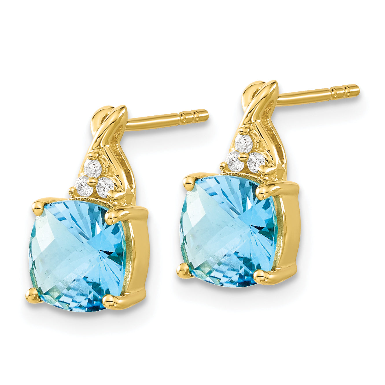 10k Checkerboard Blue Topaz and Diamond Earrings