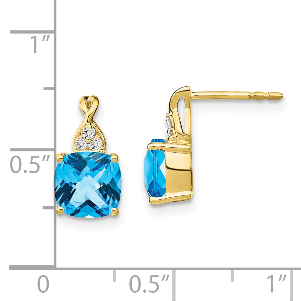 10k Checkerboard Blue Topaz and Diamond Earrings