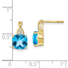 10k Checkerboard Blue Topaz and Diamond Earrings