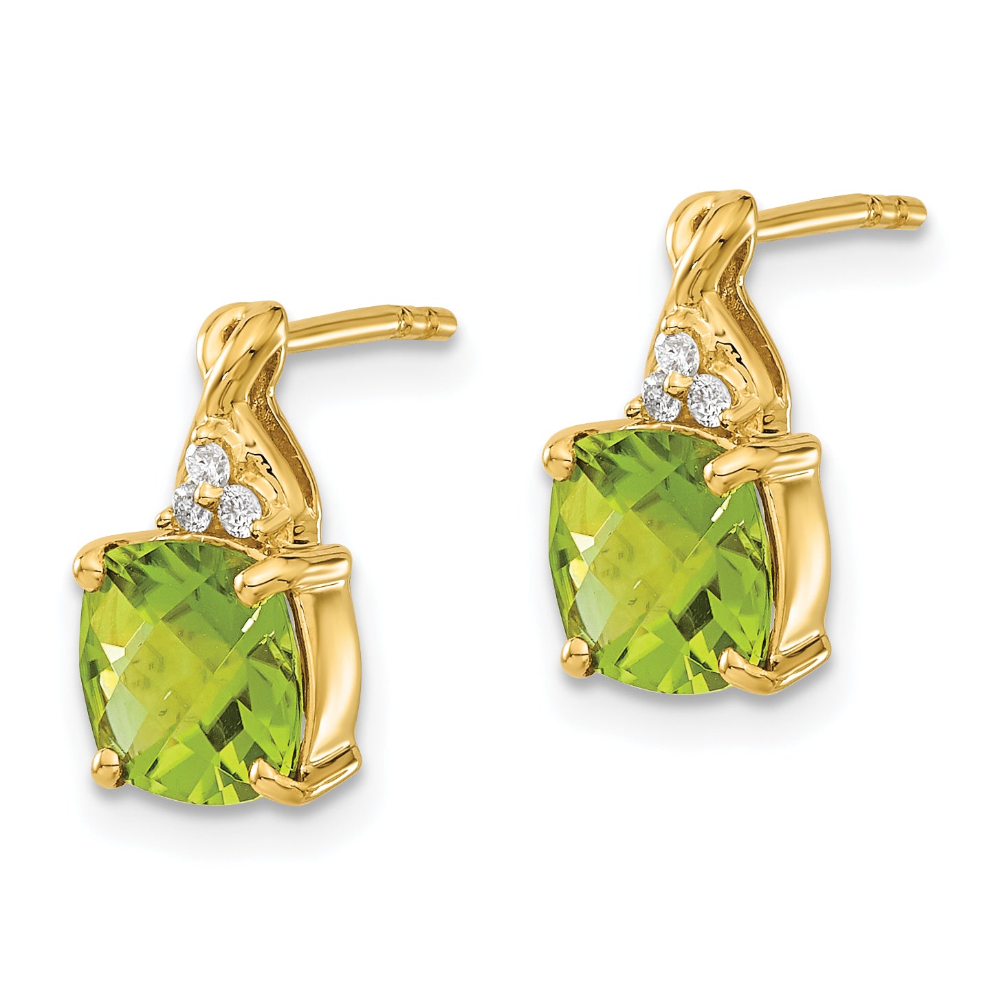 10k Checkerboard Peridot and Diamond Earrings