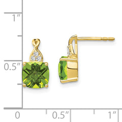 10k Checkerboard Peridot and Diamond Earrings