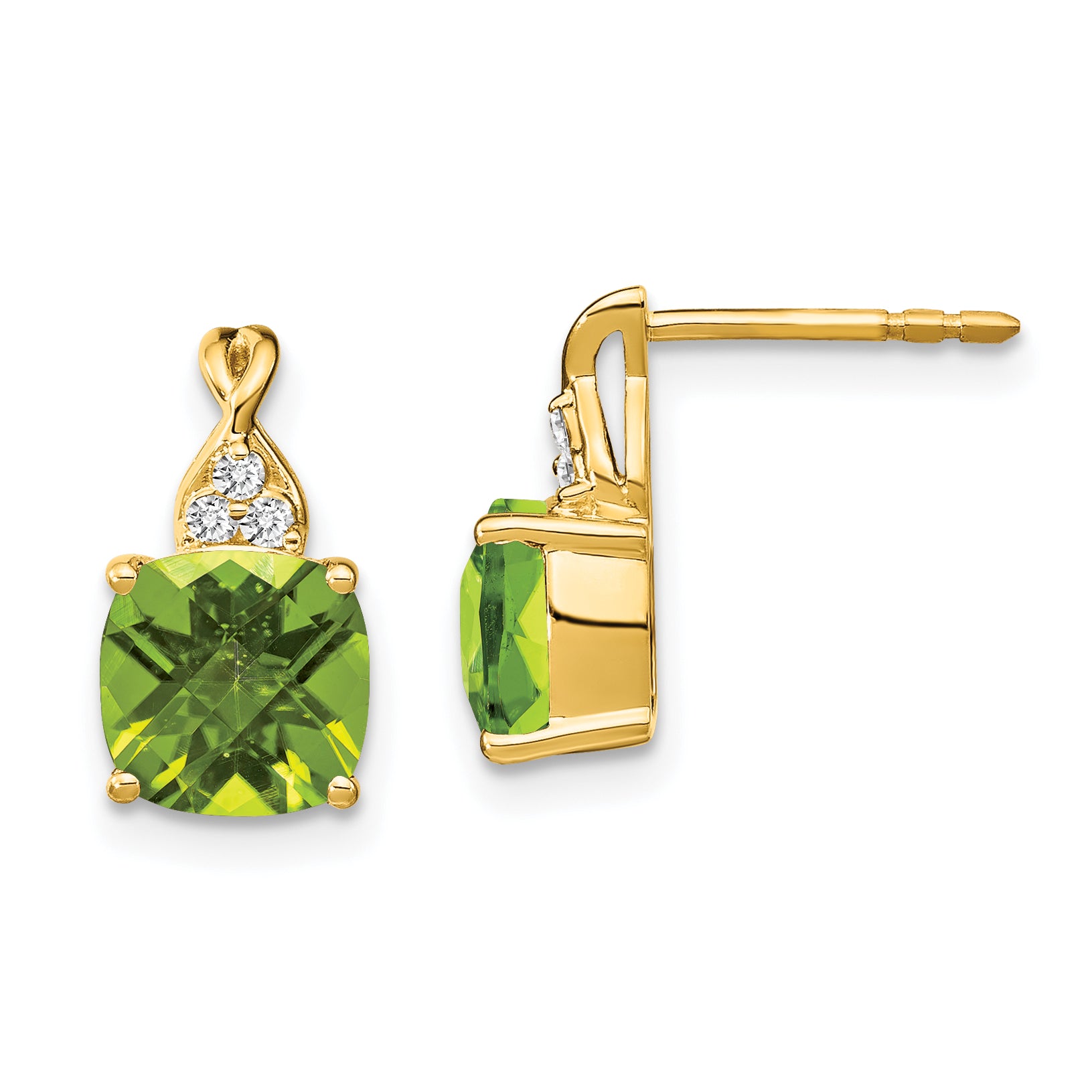 10k Checkerboard Peridot and Diamond Earrings