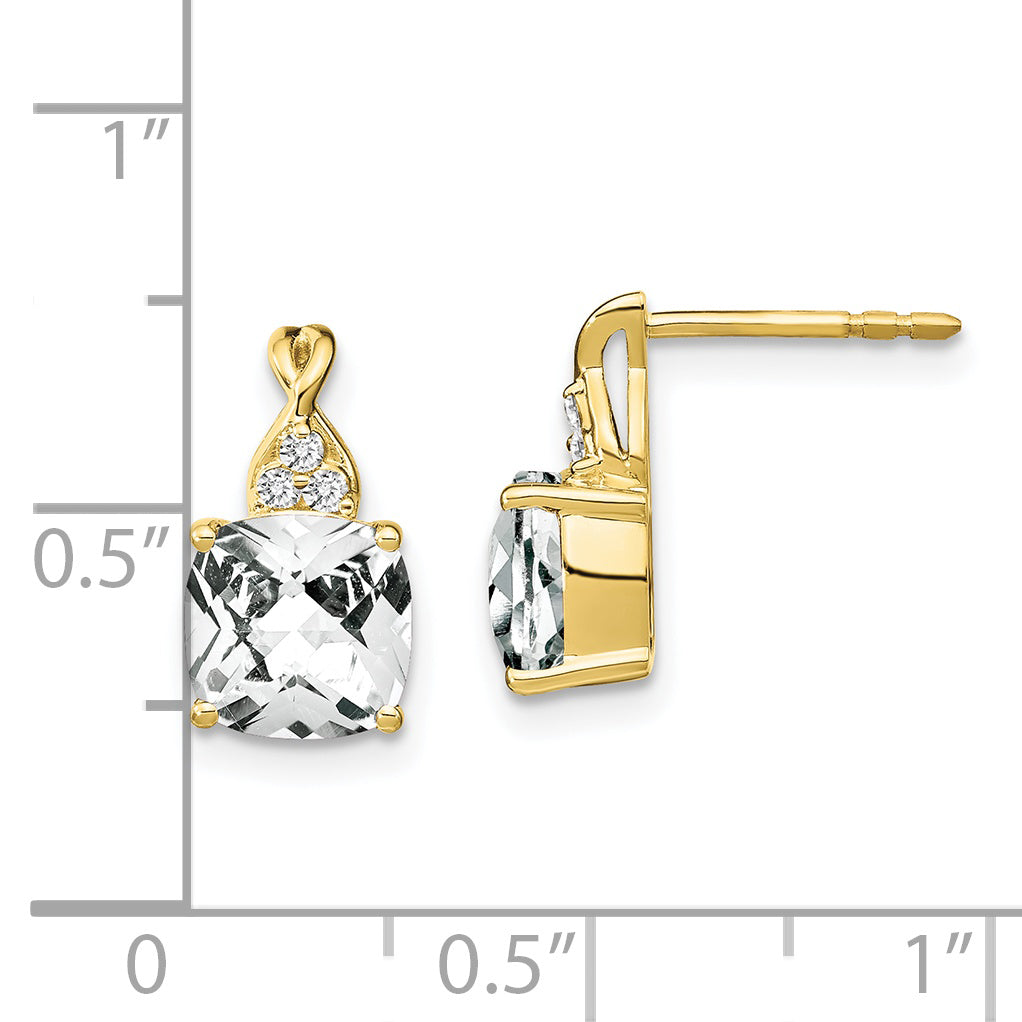 10k Checkerboard White Topaz and Diamond Earrings