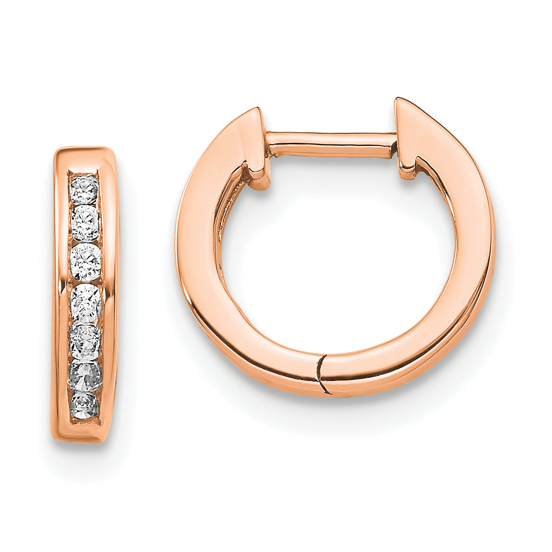 10k Rose Gold Polished Diamond Hinged Hoop Earrings