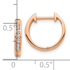 10k Rose Gold Polished Diamond Hinged Hoop Earrings