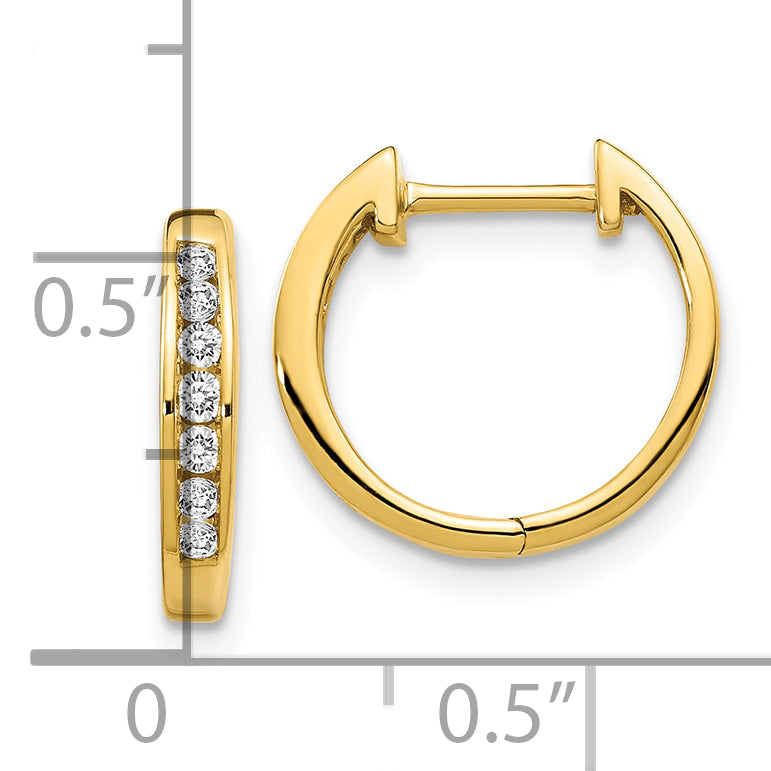 10k Gold Polished Diamond Hinged Hoop Earrings