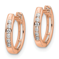 10k Rose Gold Polished Diamond Hinged Hoop Earrings