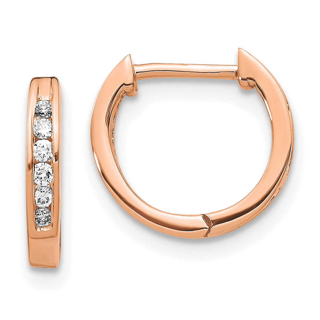 10k Rose Gold Polished Diamond Hinged Hoop Earrings