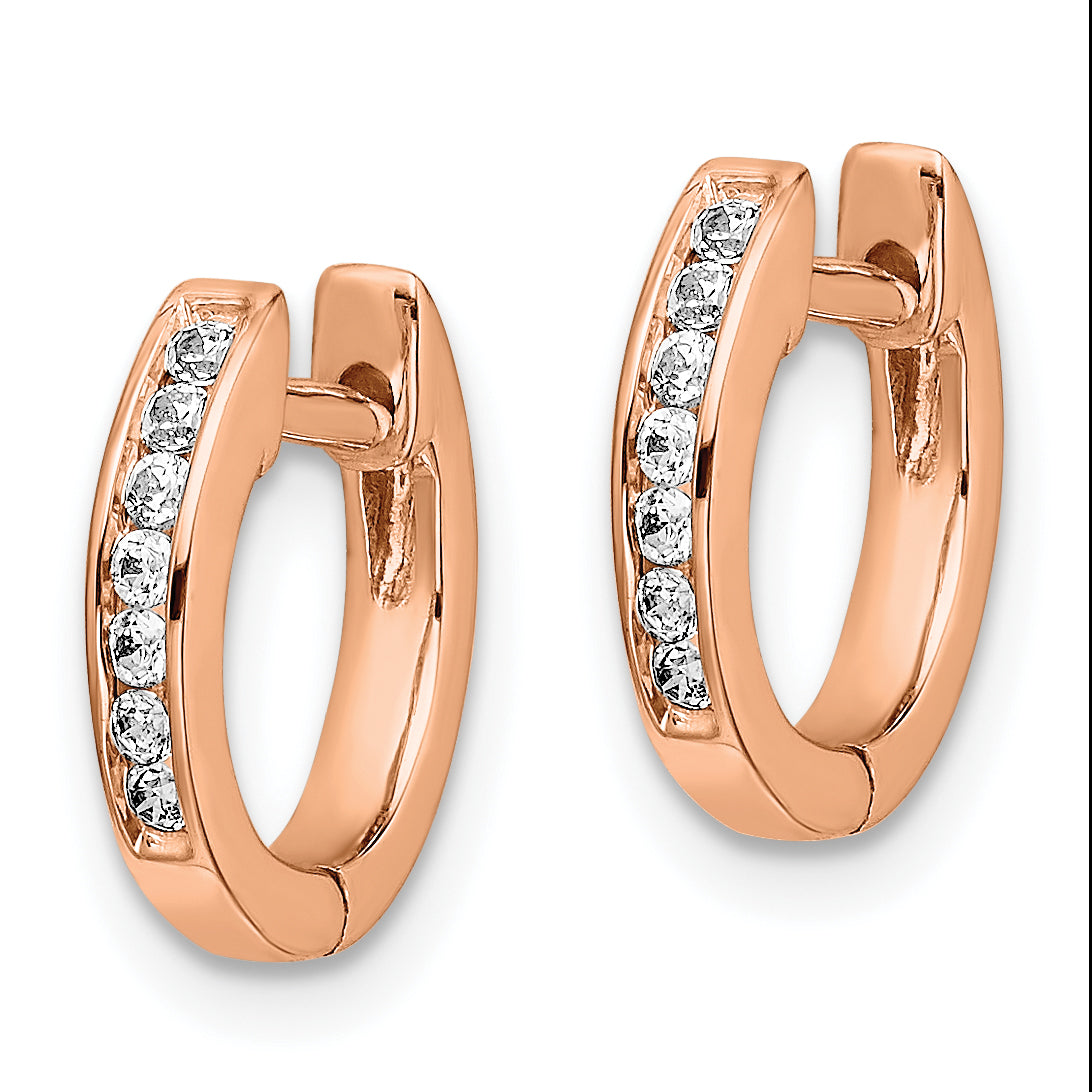 10k Rose Gold Polished Diamond Hinged Hoop Earrings