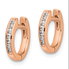 10k Rose Gold Polished Diamond Hinged Hoop Earrings