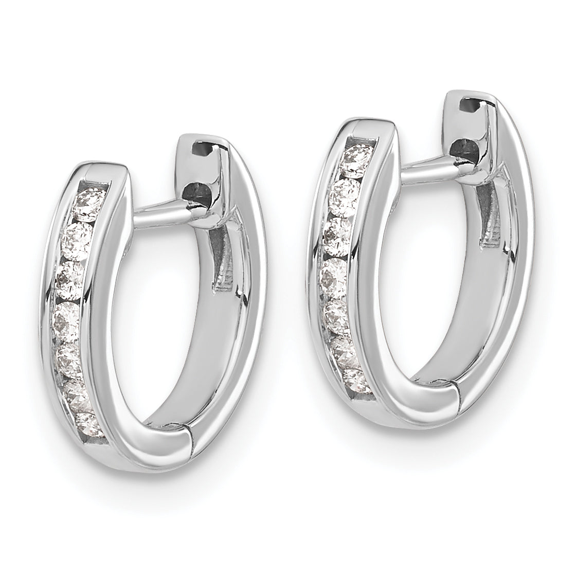 10k White Gold Polished Diamond Hinged Hoop Earrings