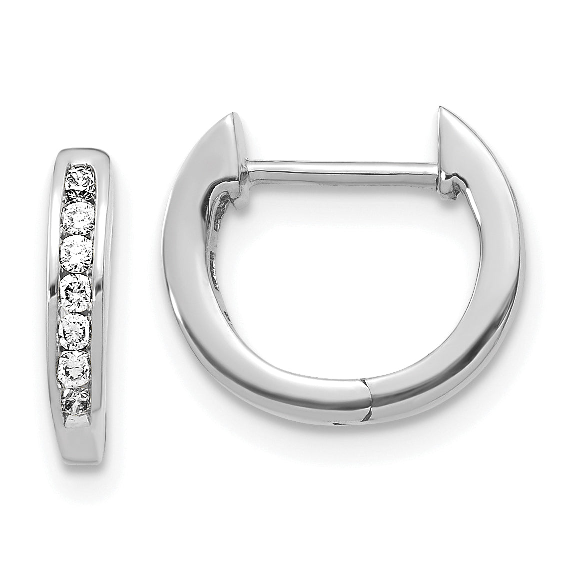 10k White Gold Polished Diamond Hinged Hoop Earrings