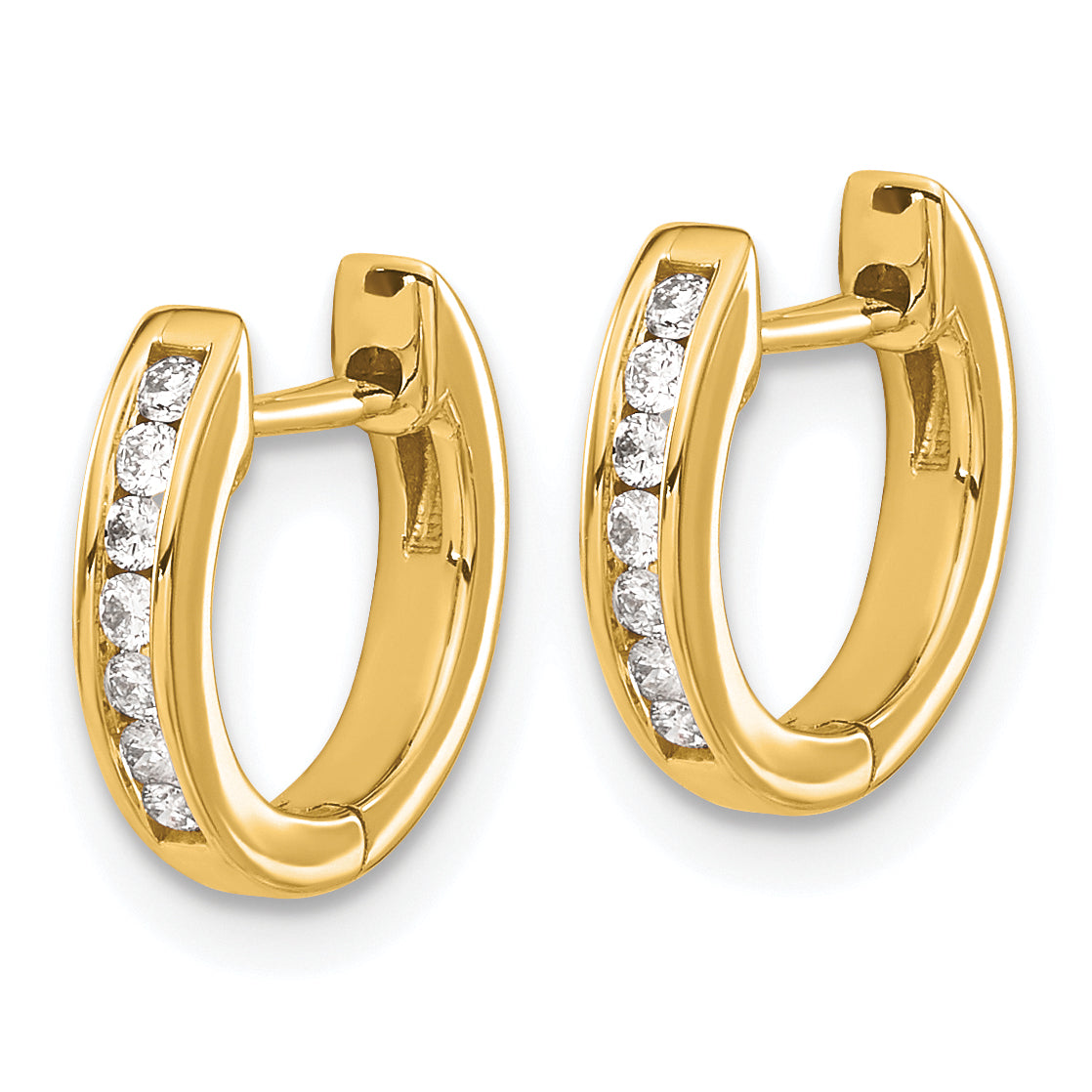 10k Gold Polished Diamond Hinged Hoop Earrings