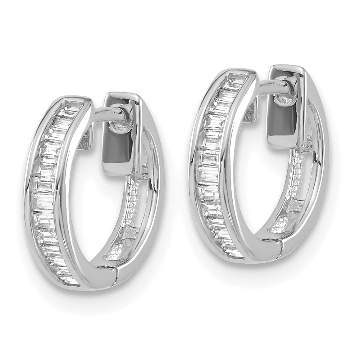 10k White Gold Baguette Diamond Hinged Hoop Earrings