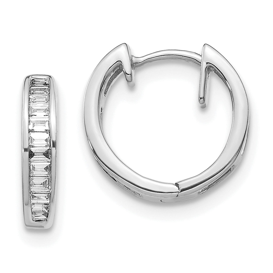 10k White Gold Baguette Diamond Hinged Hoop Earrings