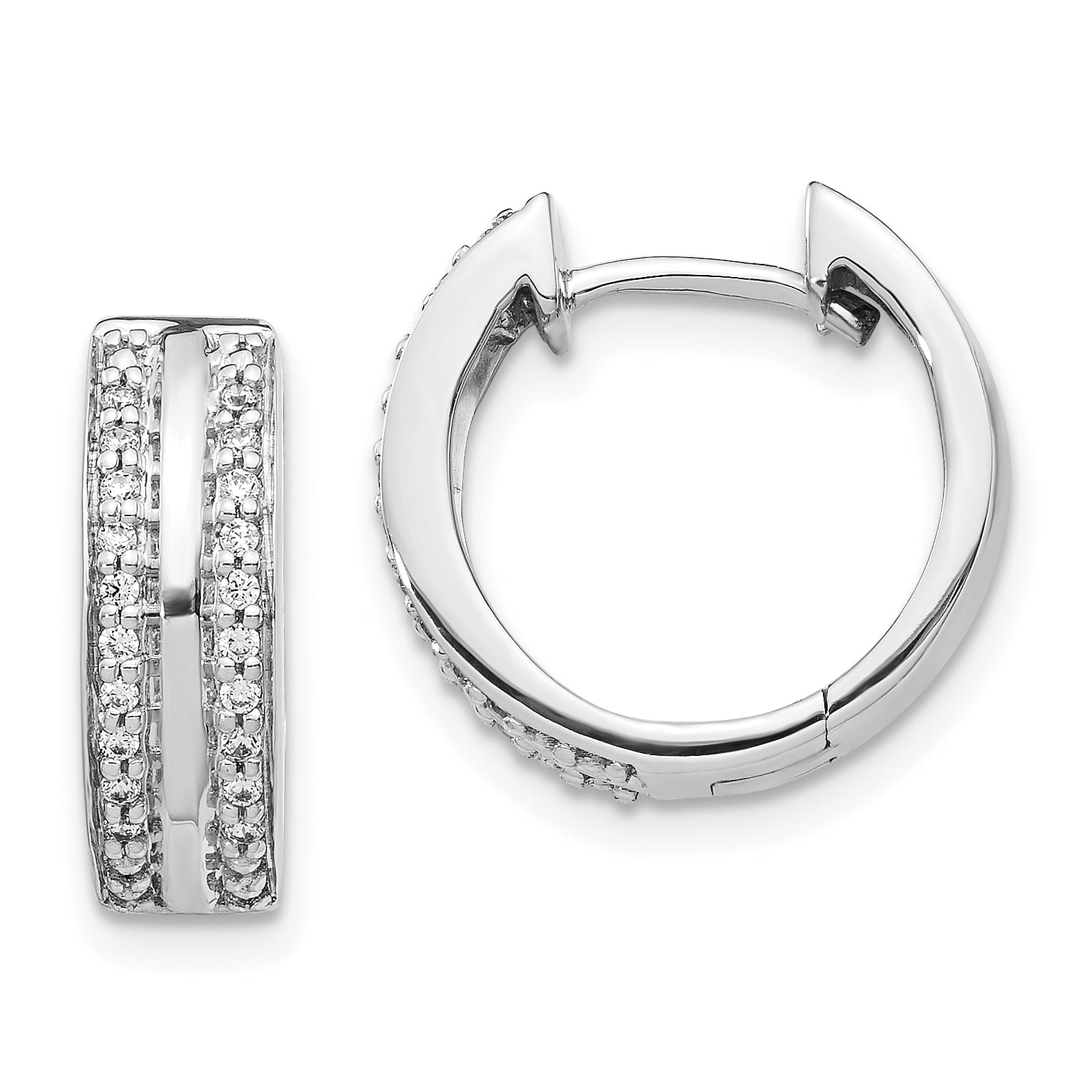 10k White Gold 2-row Diamond Hinged Hoop Earrings