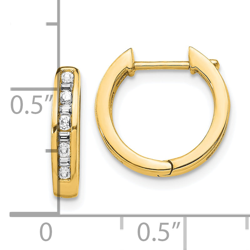 10k Round/Baguette Diamond Hinged Hoop Earrings