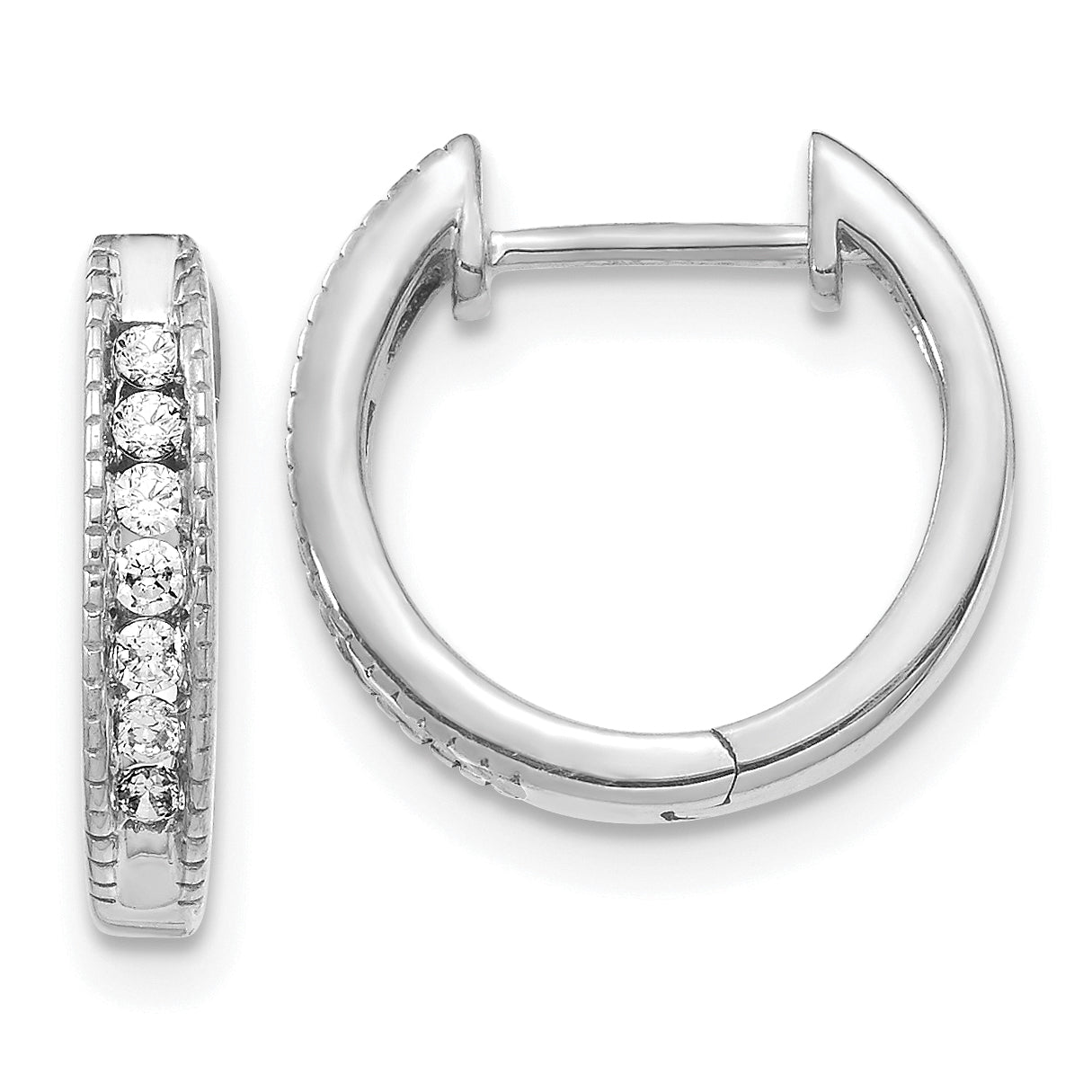 10k White Gold Diamond Hinged Hoop Earrings