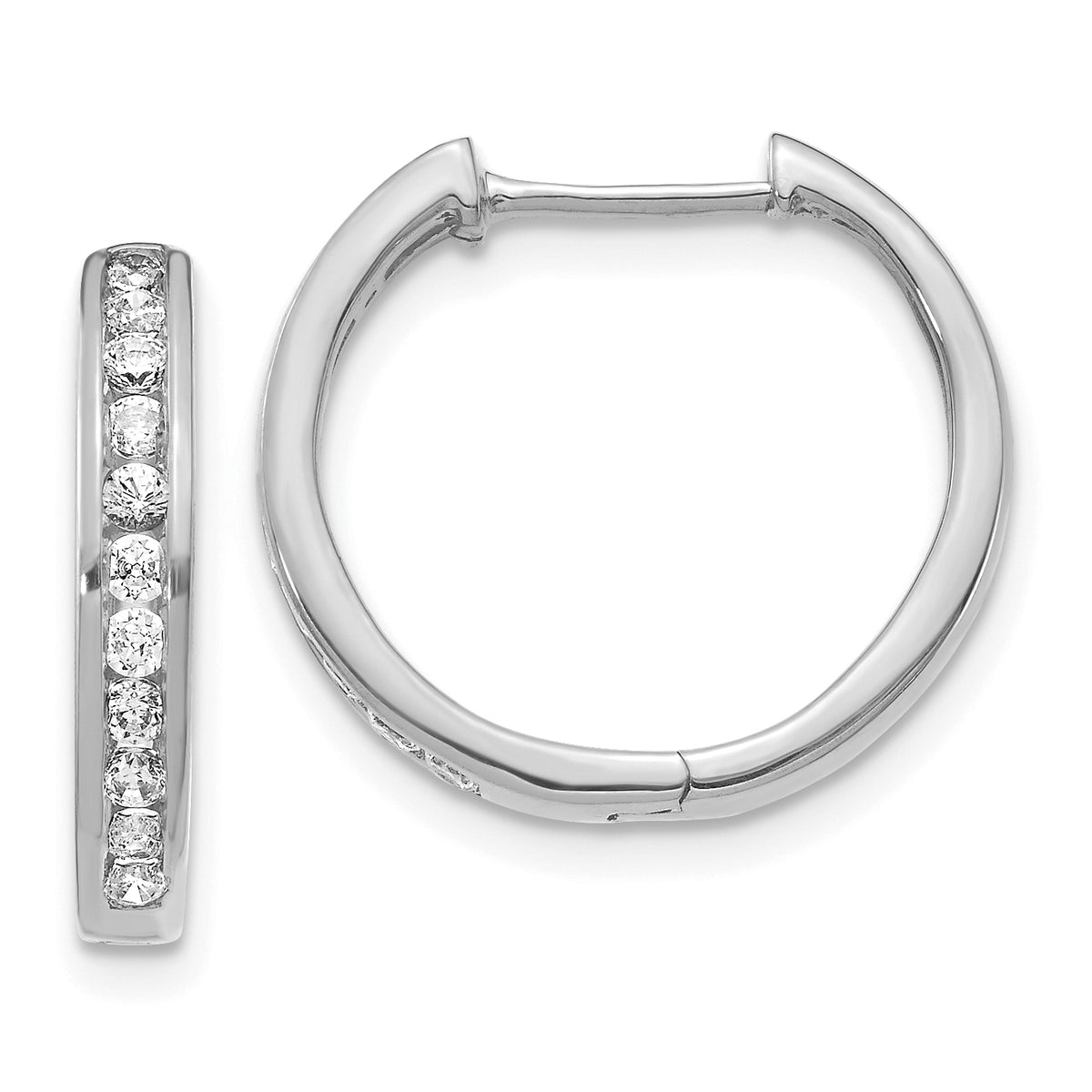 10k White Gold Diamond Hinged Hoop Earrings