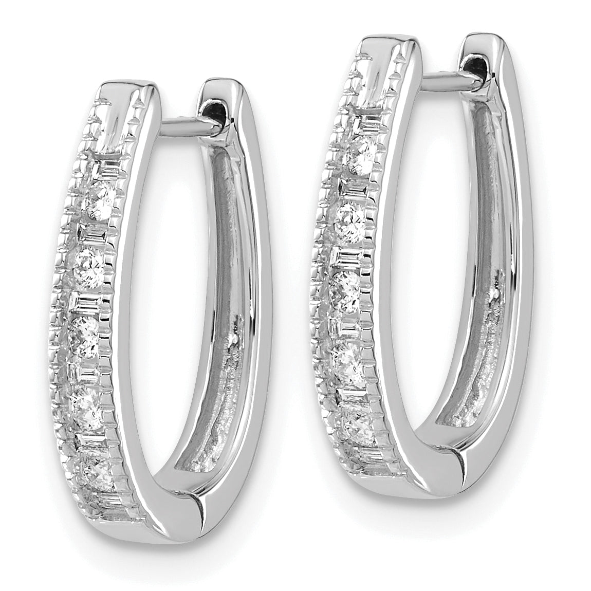 10k White Gold Diamond Oval Hinged Hoop Earrings