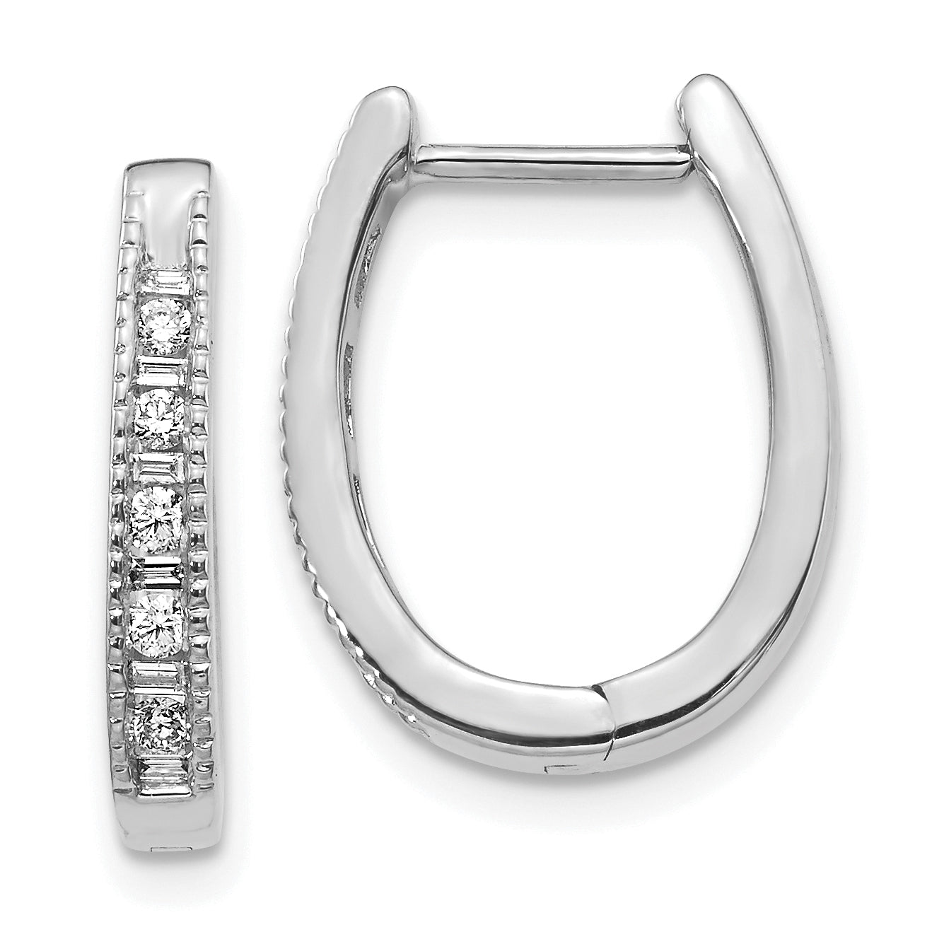 10k White Gold Diamond Oval Hinged Hoop Earrings