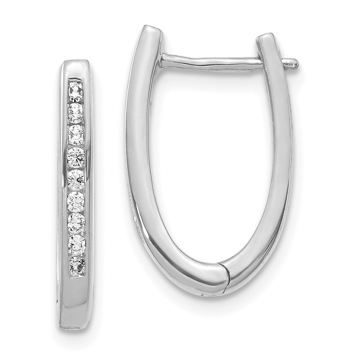 10k White Gold Diamond Oval Hinged Hoop Earrings