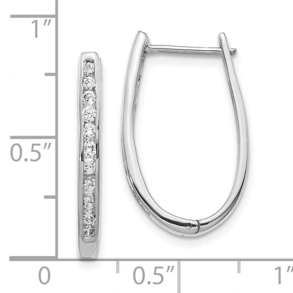 10k White Gold Diamond Oval Hinged Hoop Earrings