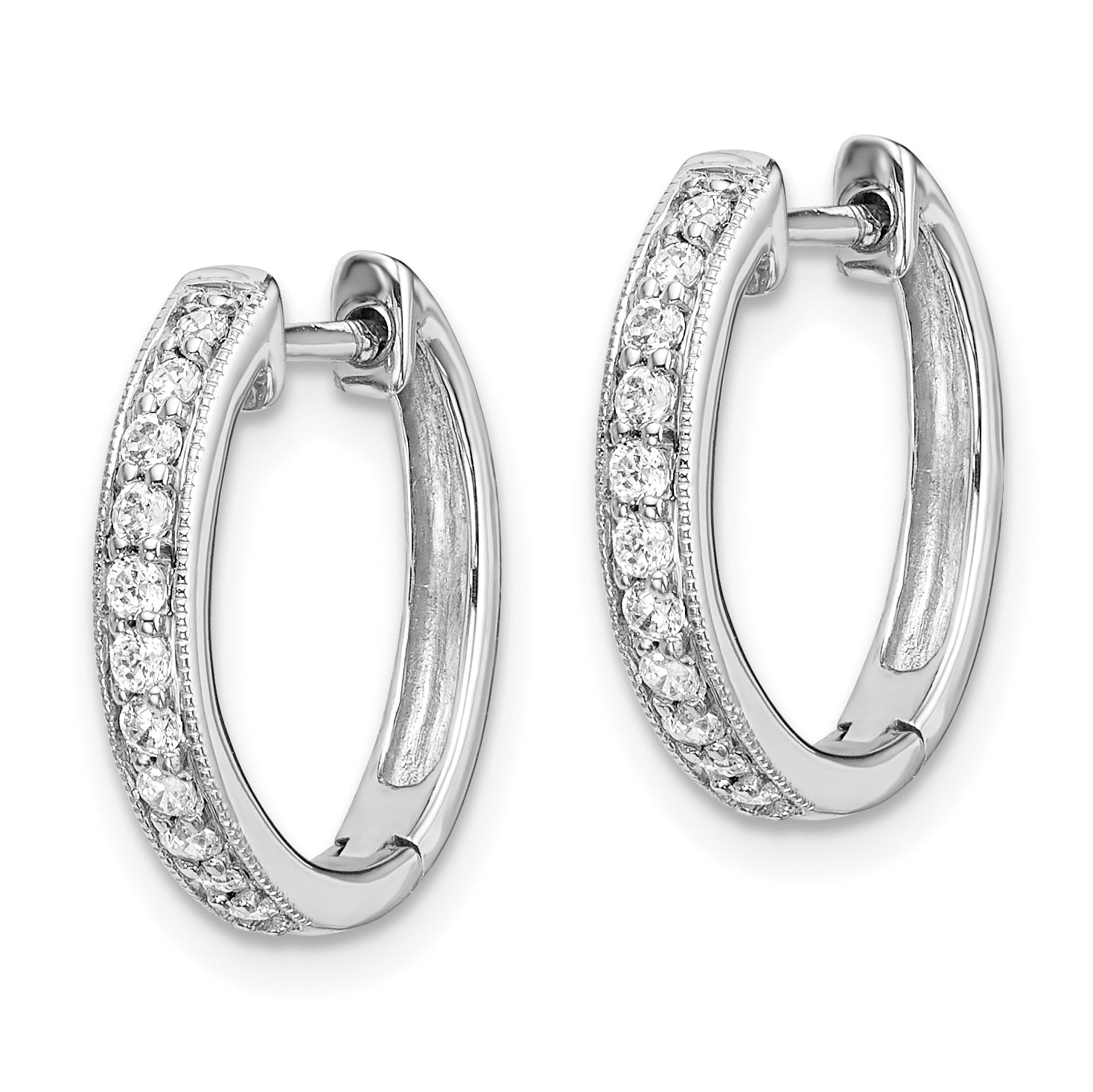 10k White Gold Diamond Hinged Hoop Earrings