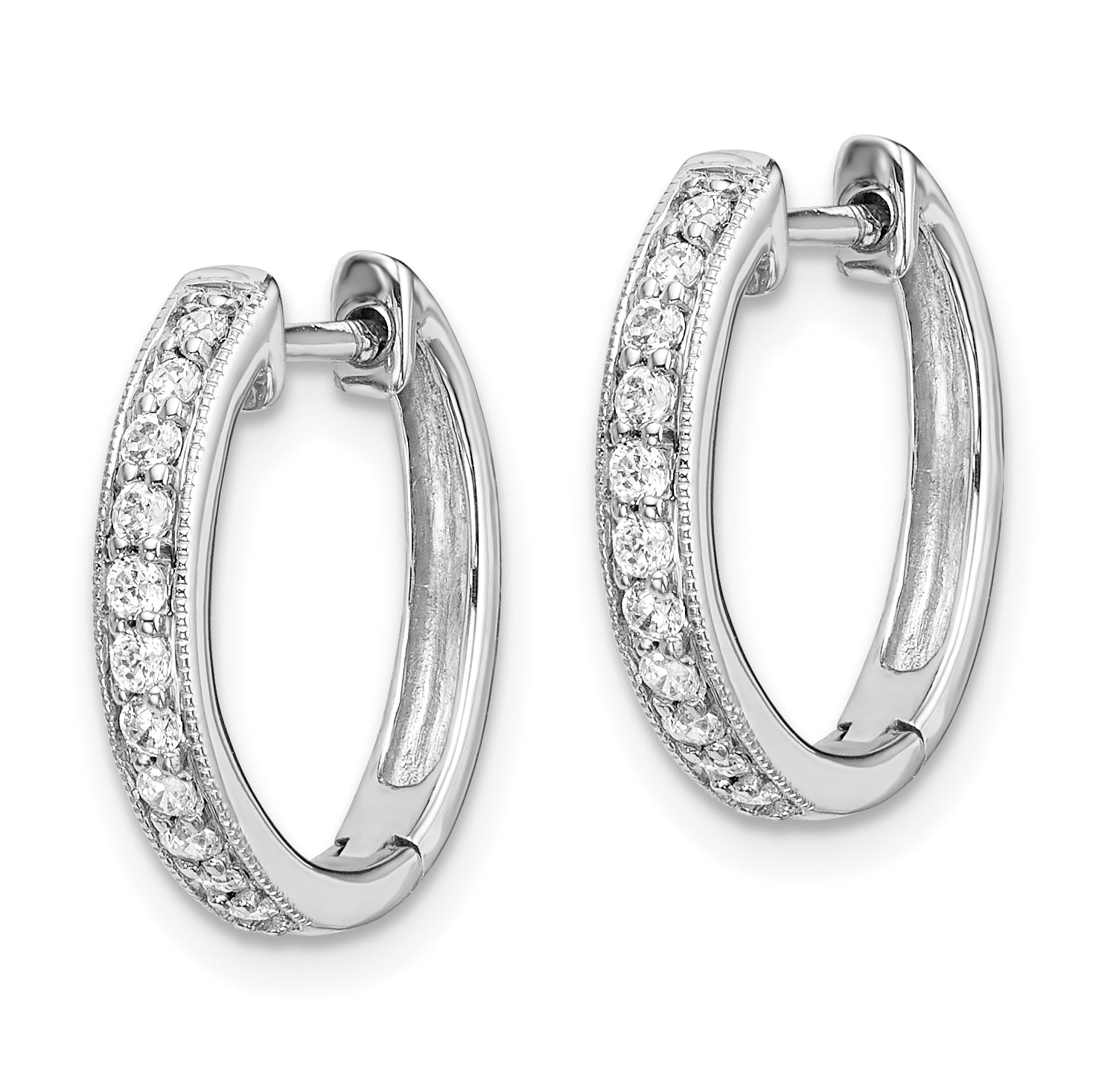 14K White Gold Lab Grown Diamond Hinged Hoop Earrings