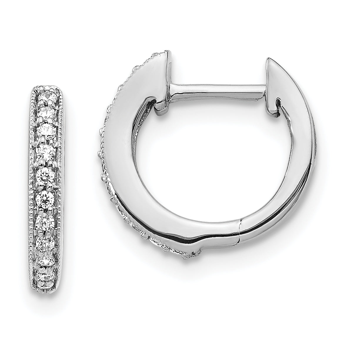 14K White Gold Lab Grown Diamond Hinged Hoop Earrings