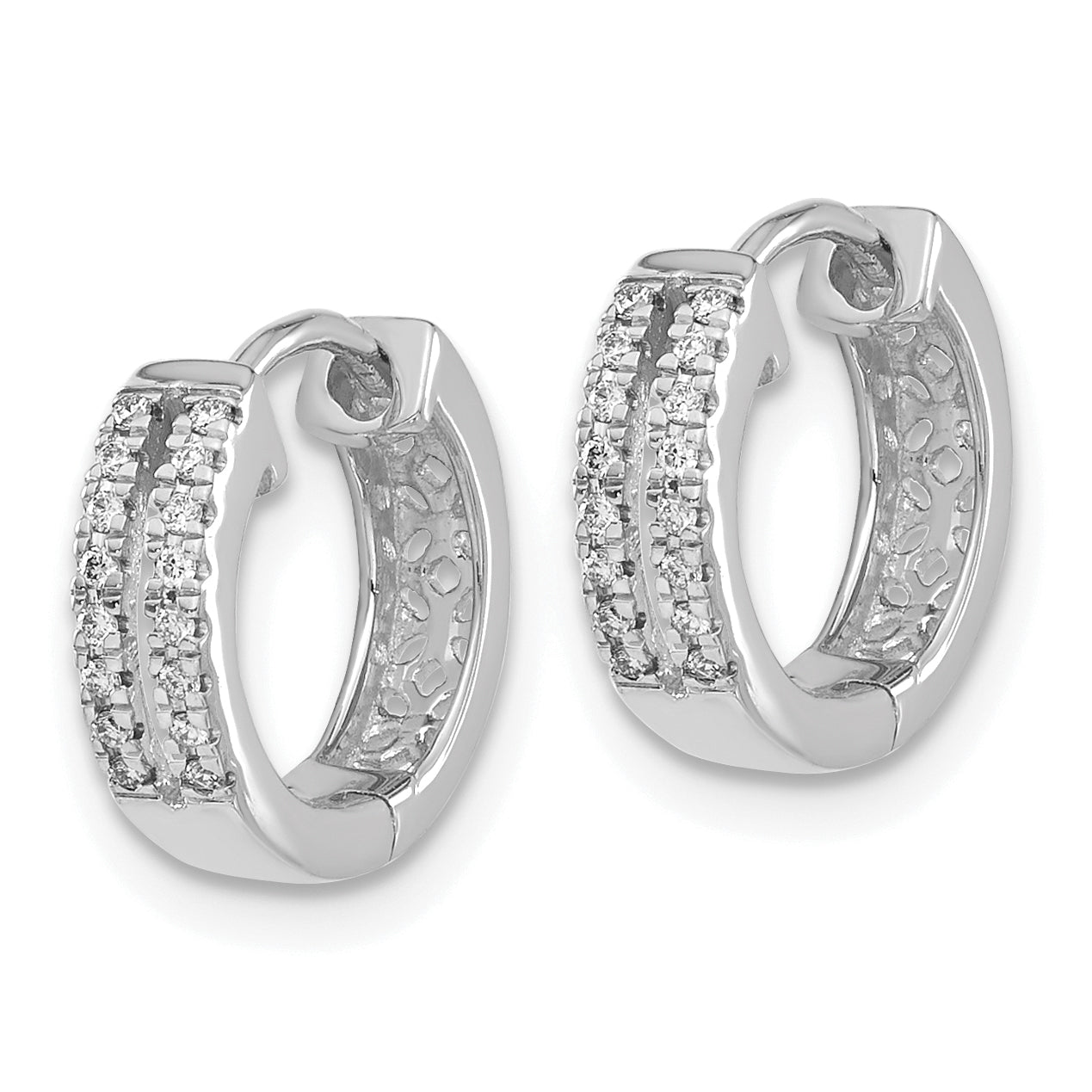 10k White Gold Diamond Hinged Round Hoop Earrings