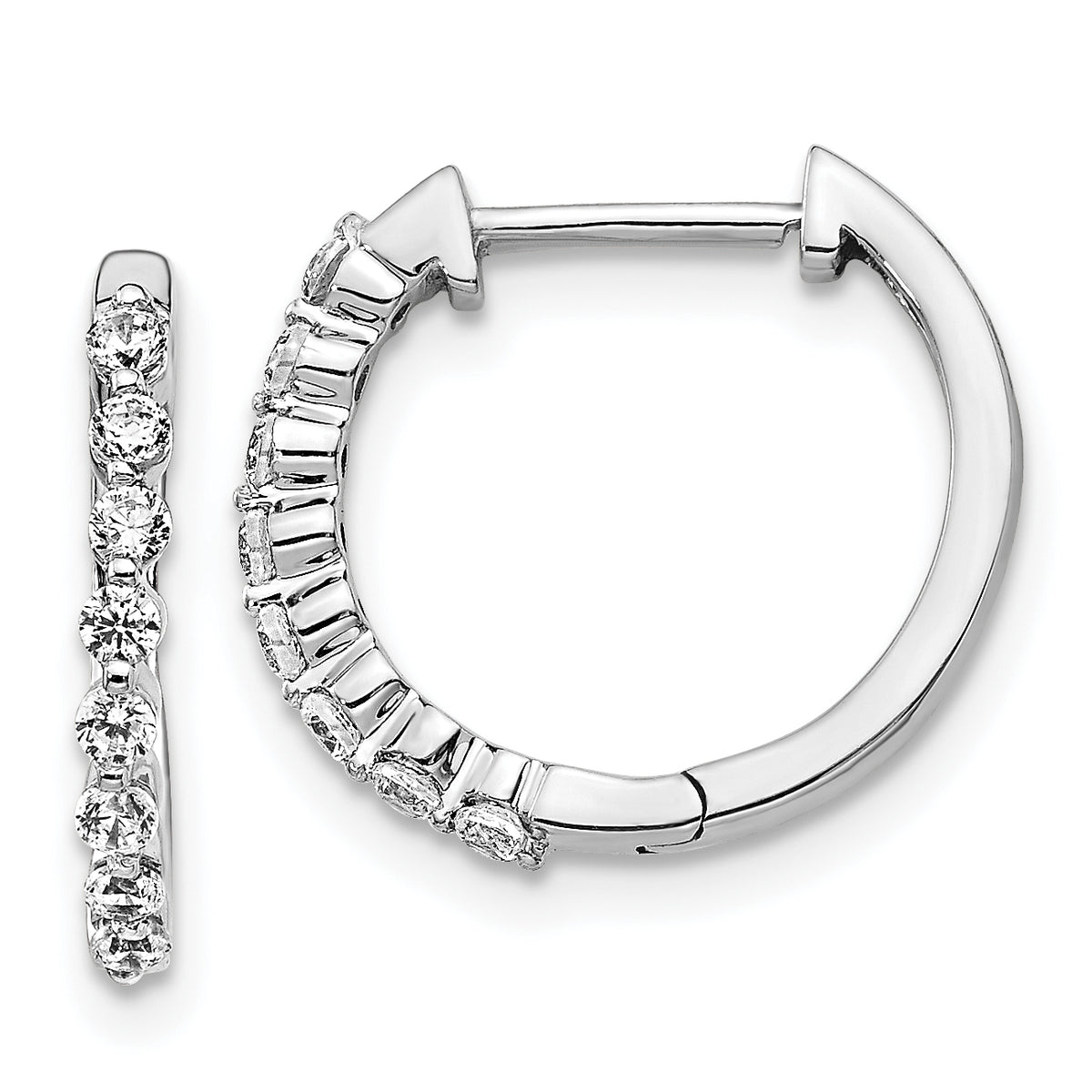 10k White Gold Diamond Hinged Hoop Earrings