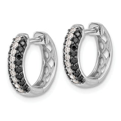 10k White Gold White and Black Diamond Hinged Hoop Earrings