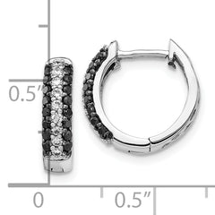 10k White Gold White and Black Diamond Hinged Hoop Earrings