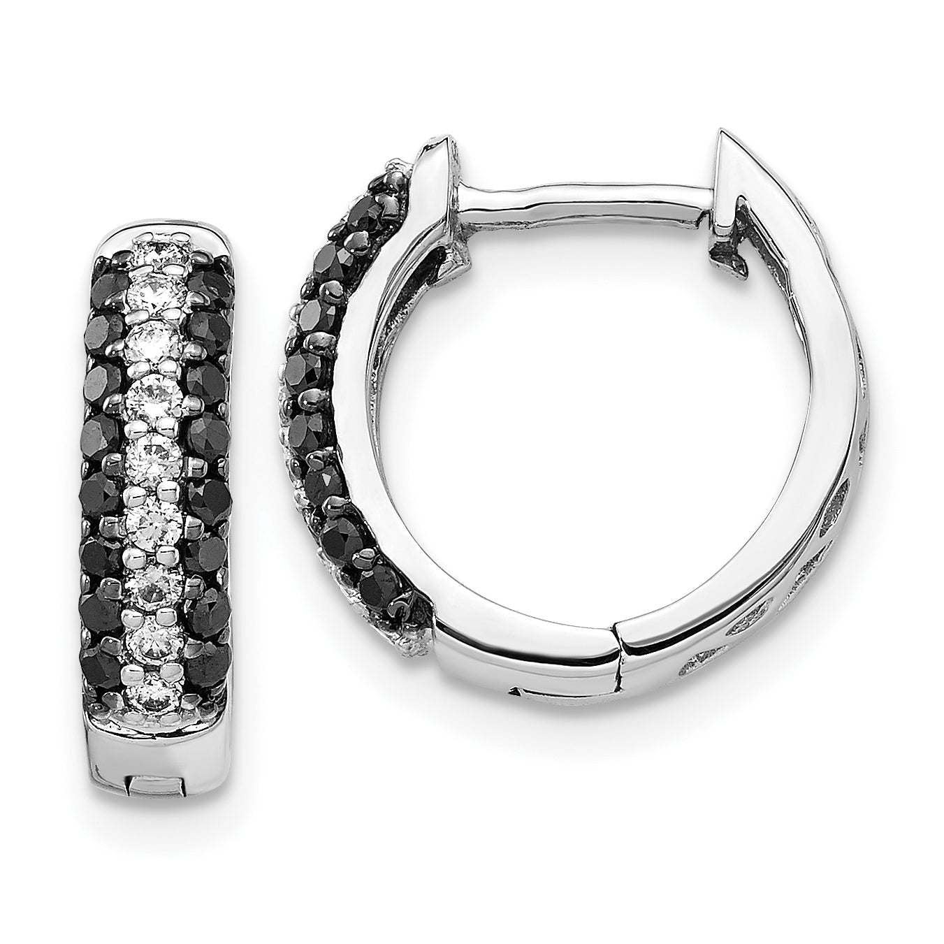 10k White Gold White and Black Diamond Hinged Hoop Earrings