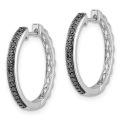 10k White Gold Black Diamond 2mm Hinged Hoop Earrings