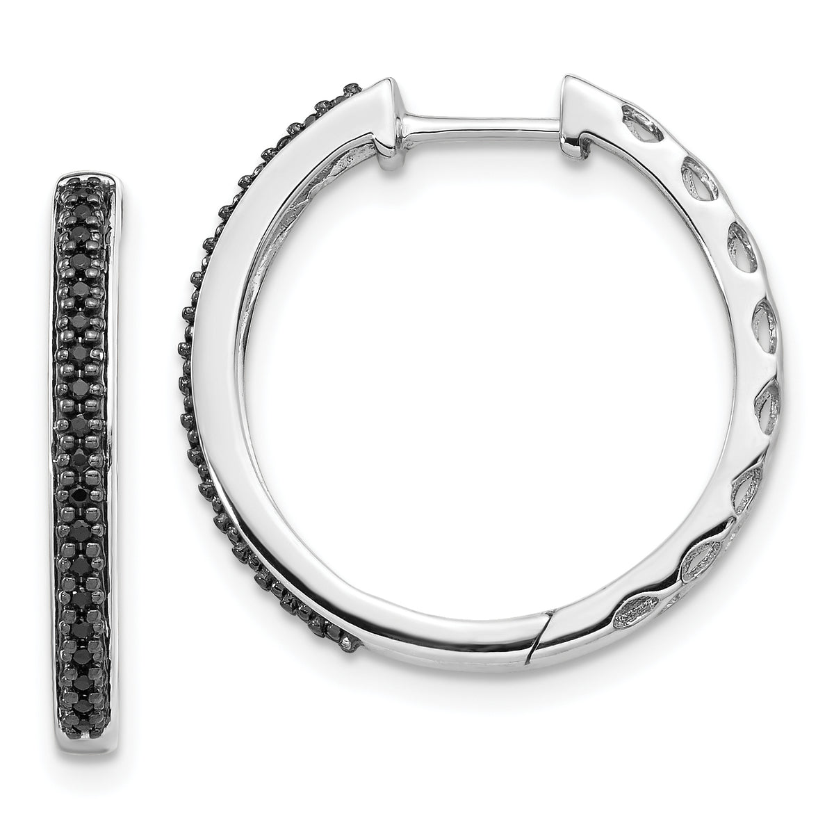 10k White Gold Black Diamond 2mm Hinged Hoop Earrings