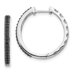 10k White Gold Black Diamond 2mm Hinged Hoop Earrings