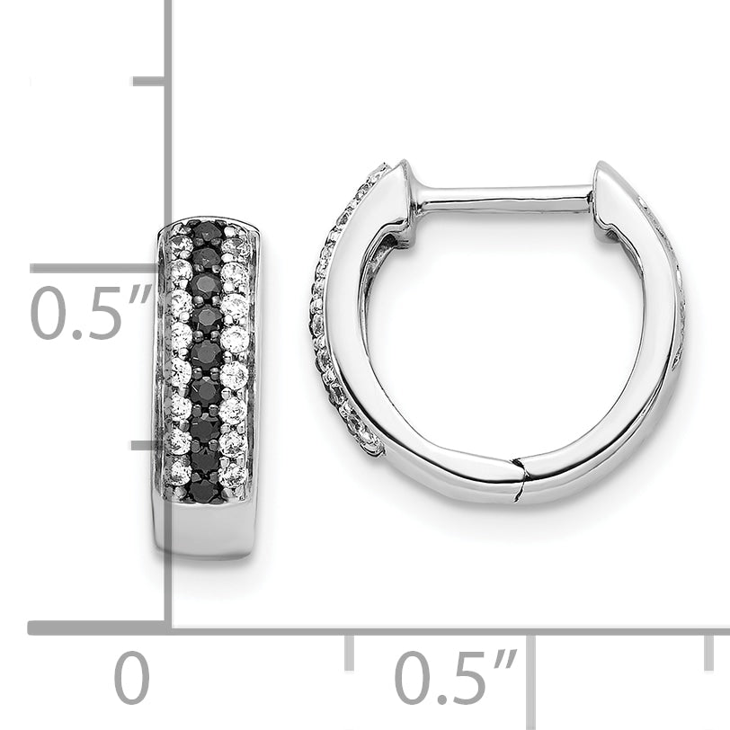 10k White Gold Black and White Diamond Hinged Hoop Earrings