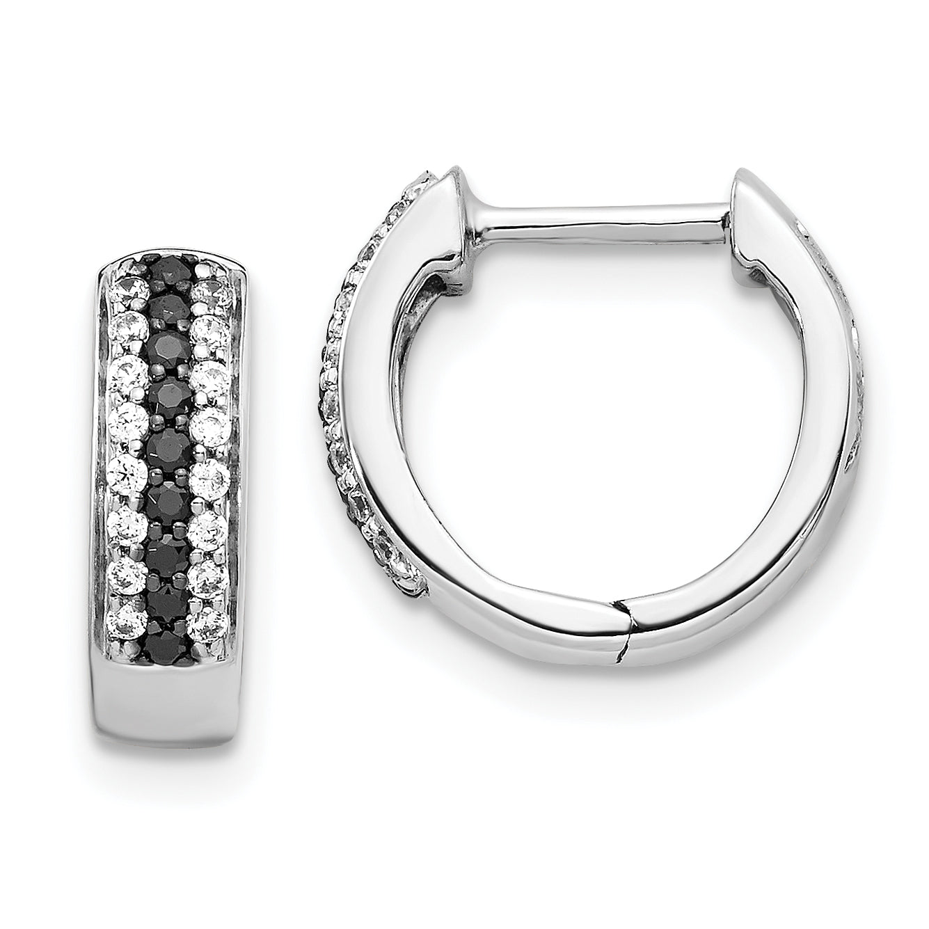 10k White Gold Black and White Diamond Hinged Hoop Earrings