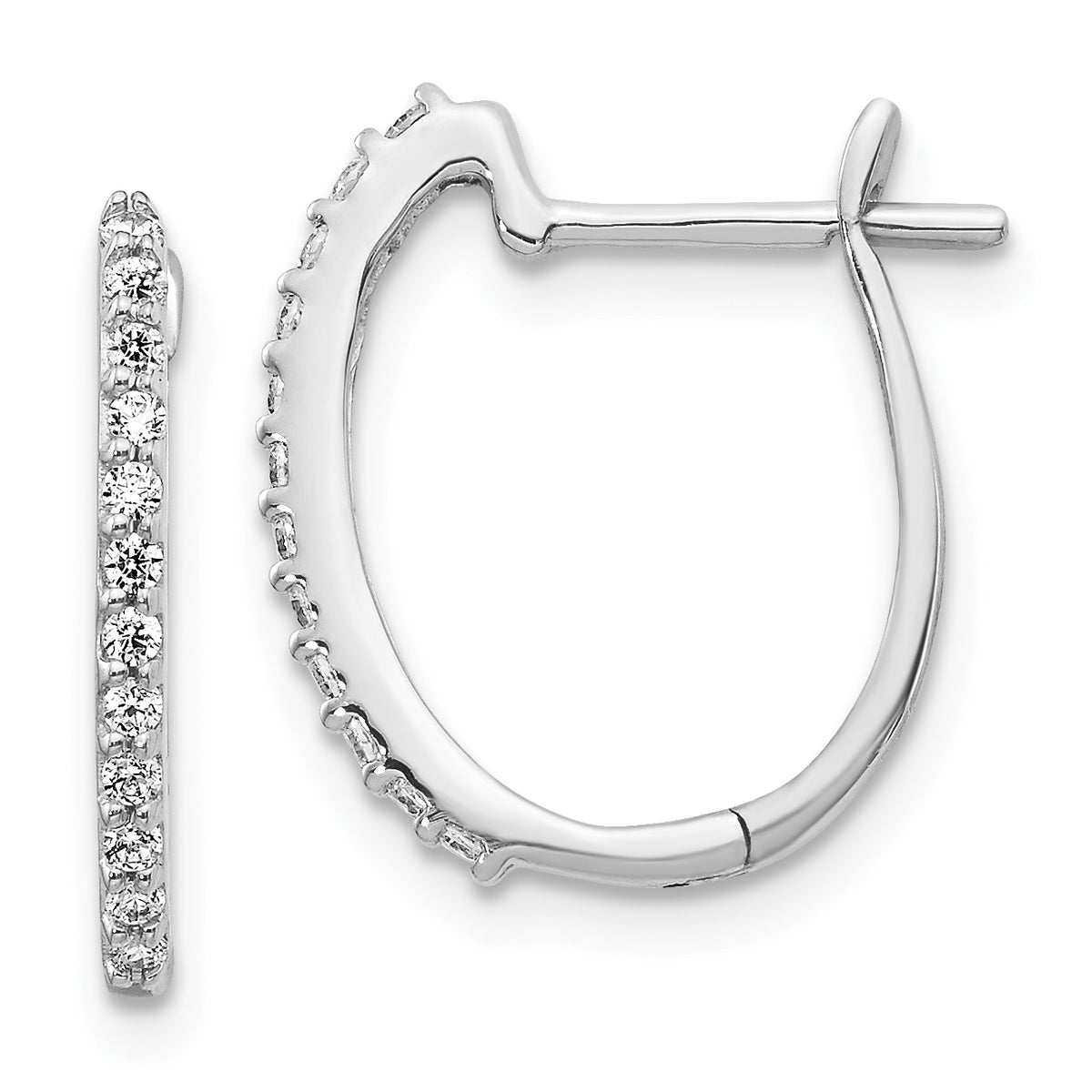 14K White Gold Lab Grown Diamond 1.3mm Hinged Hoop Earrings